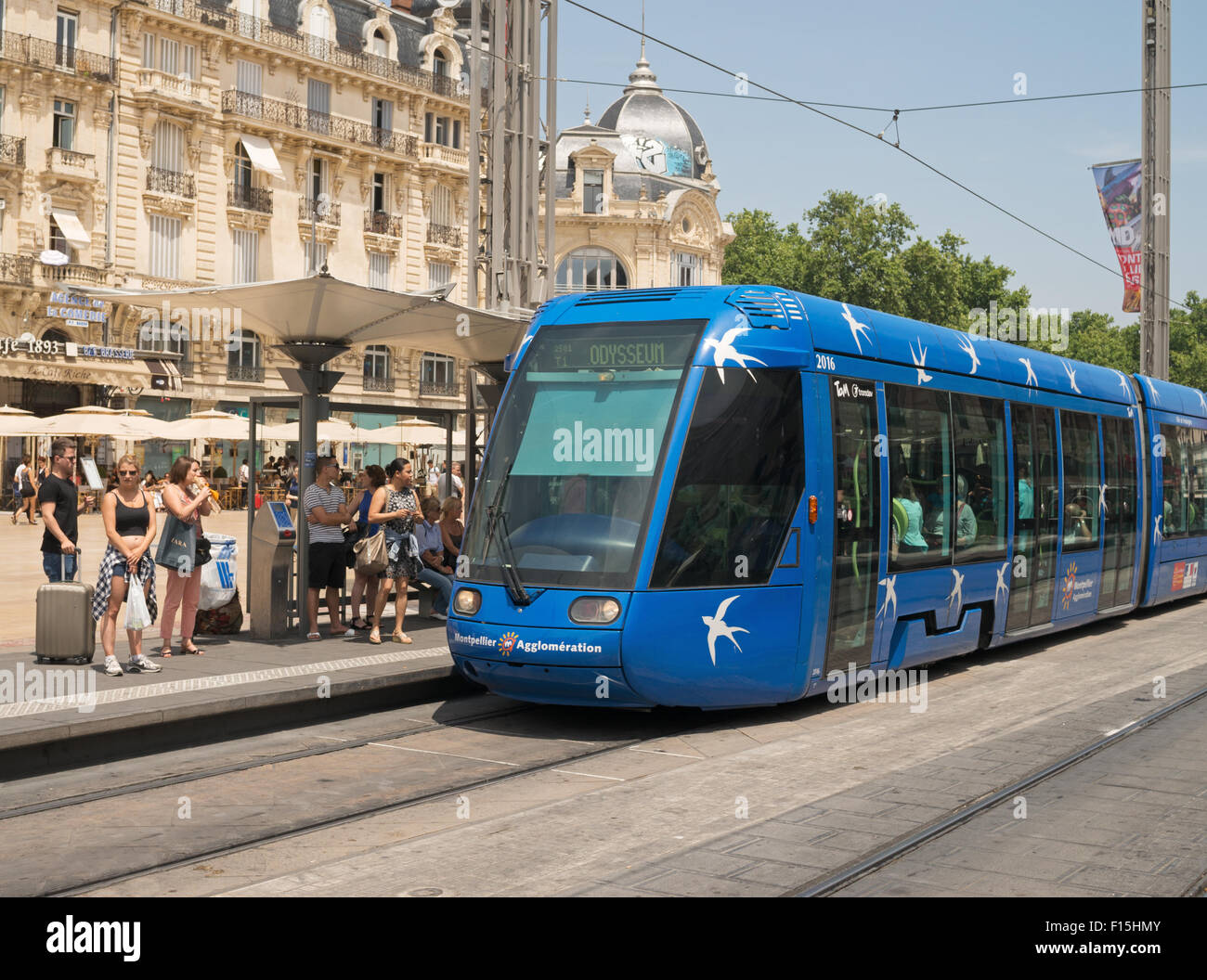 People waiting for tram in Montpellier, Languedoc-Roussillon, France, Europe Stock Photo