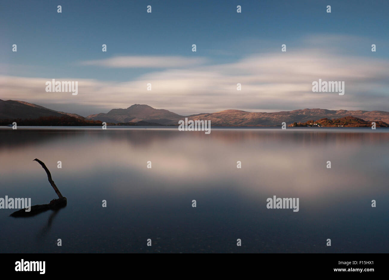 Loch Lomond at Sunset with Ben Lomond across the water Stock Photo