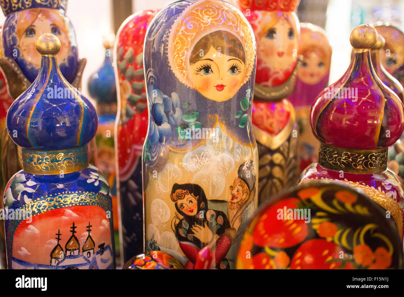 Russian doll set of wooden dolls matryoshka doll Stock Photo
