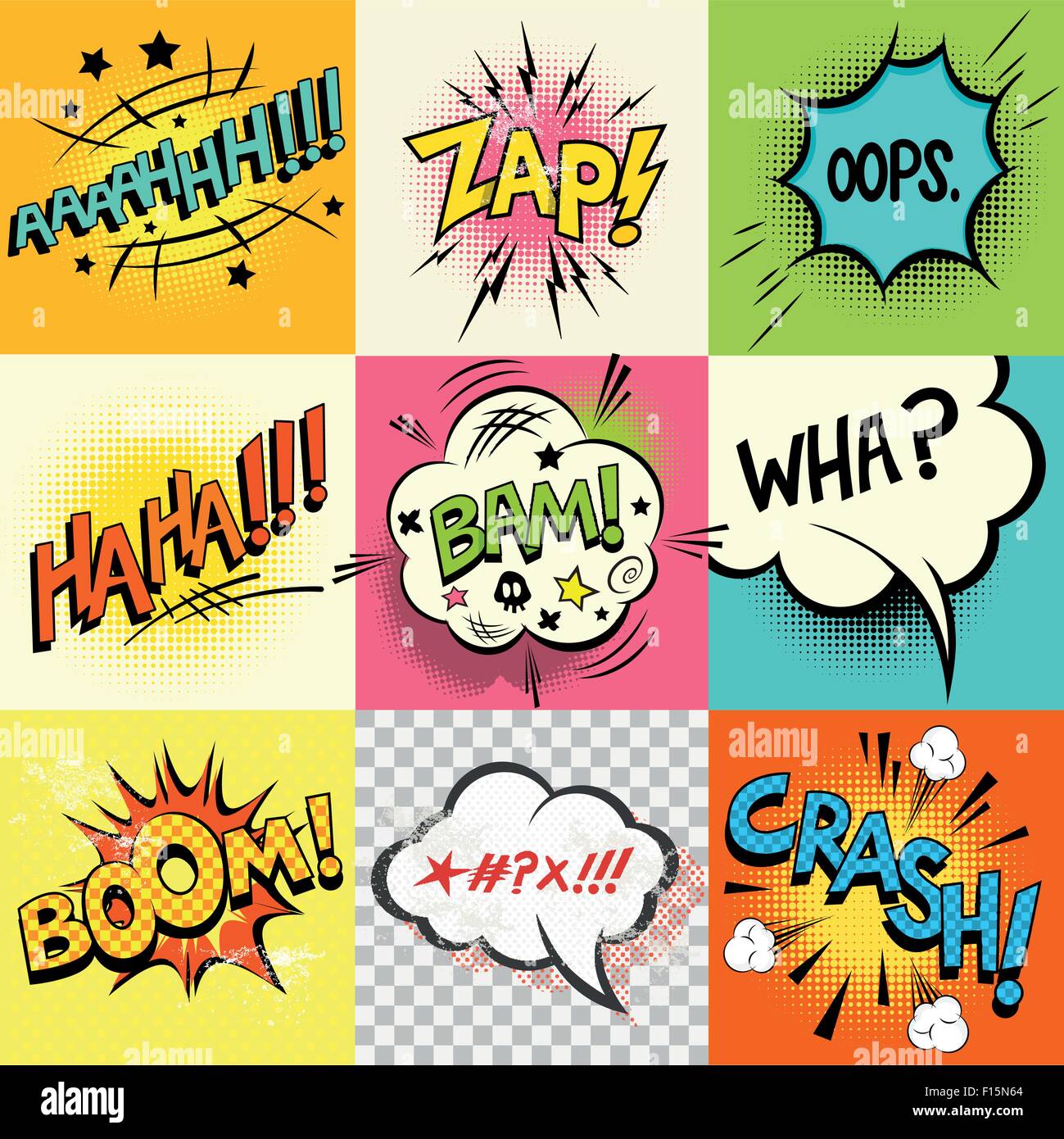 Comic Book Expressions!A set of comic book speech bubbles and expression words. Vector illustration Stock Vector