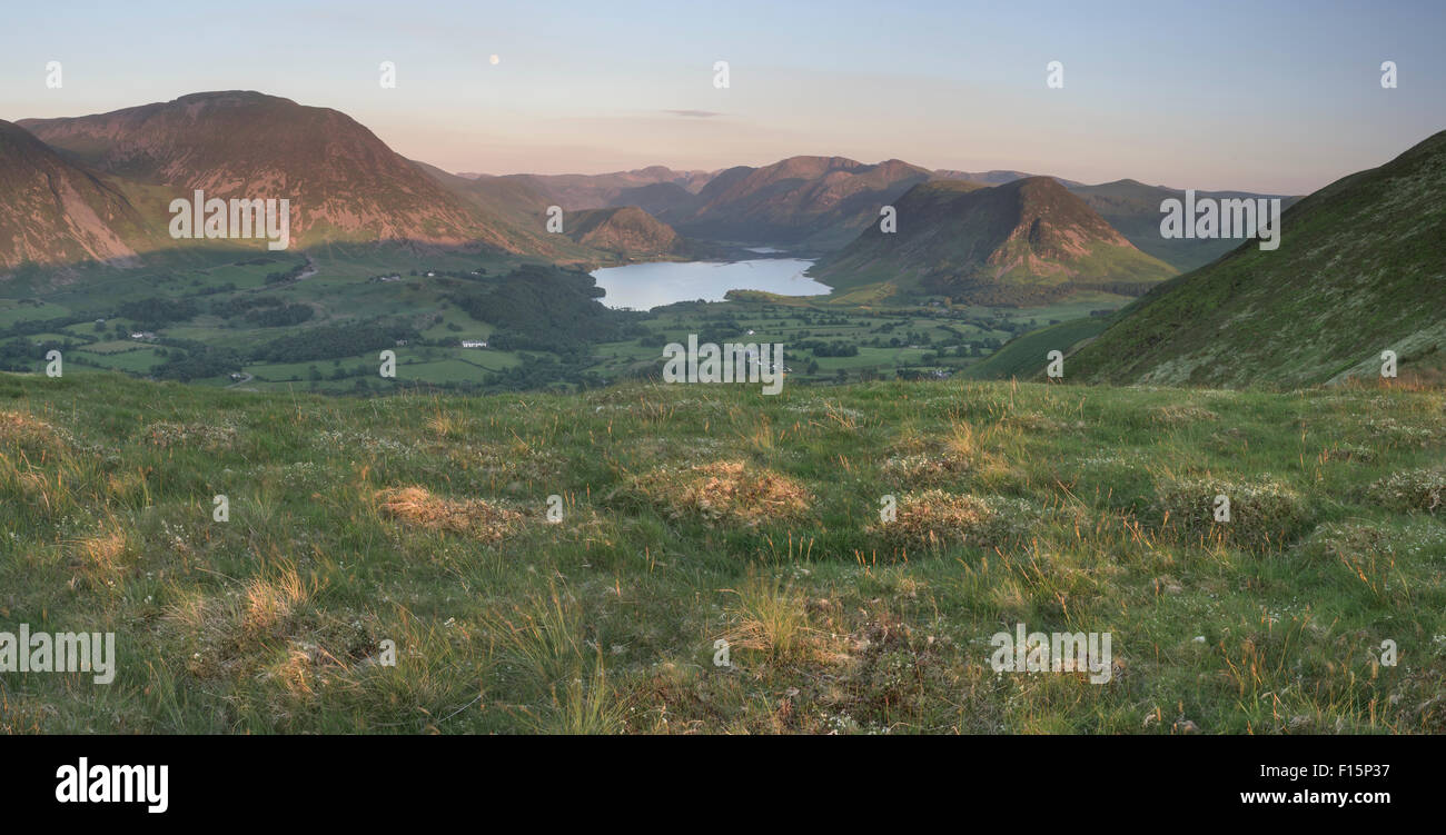 View towards Crummock Water from Low Fell on a late summer evening, English Lake District national park Stock Photo