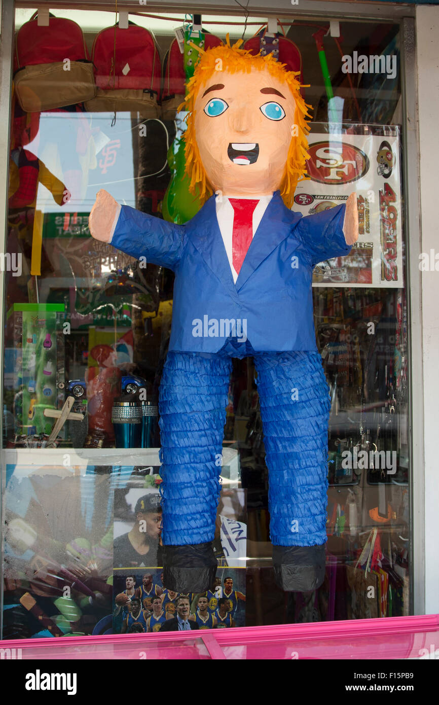 Walking down Mission Street in San Francisco I spied this Donald Trump pinata. Stock Photo