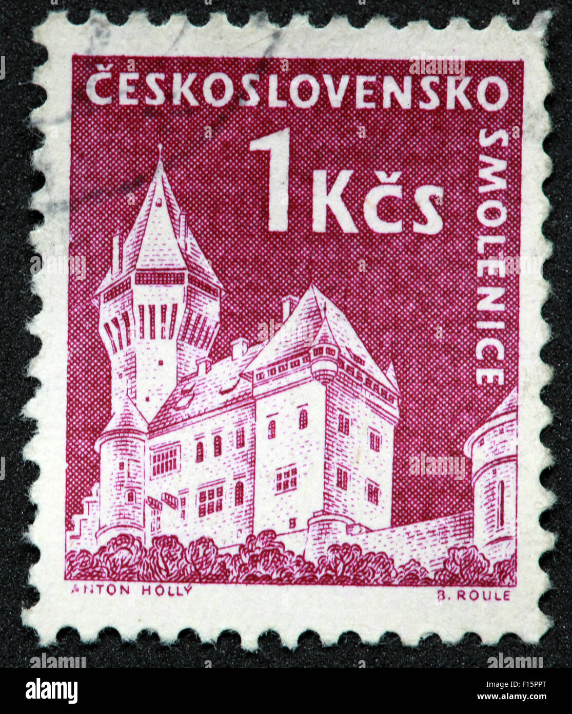 Ceskoslovensko Smolenice 1KCS Castle Anton Holly B.Roule Stamp Stock Photo