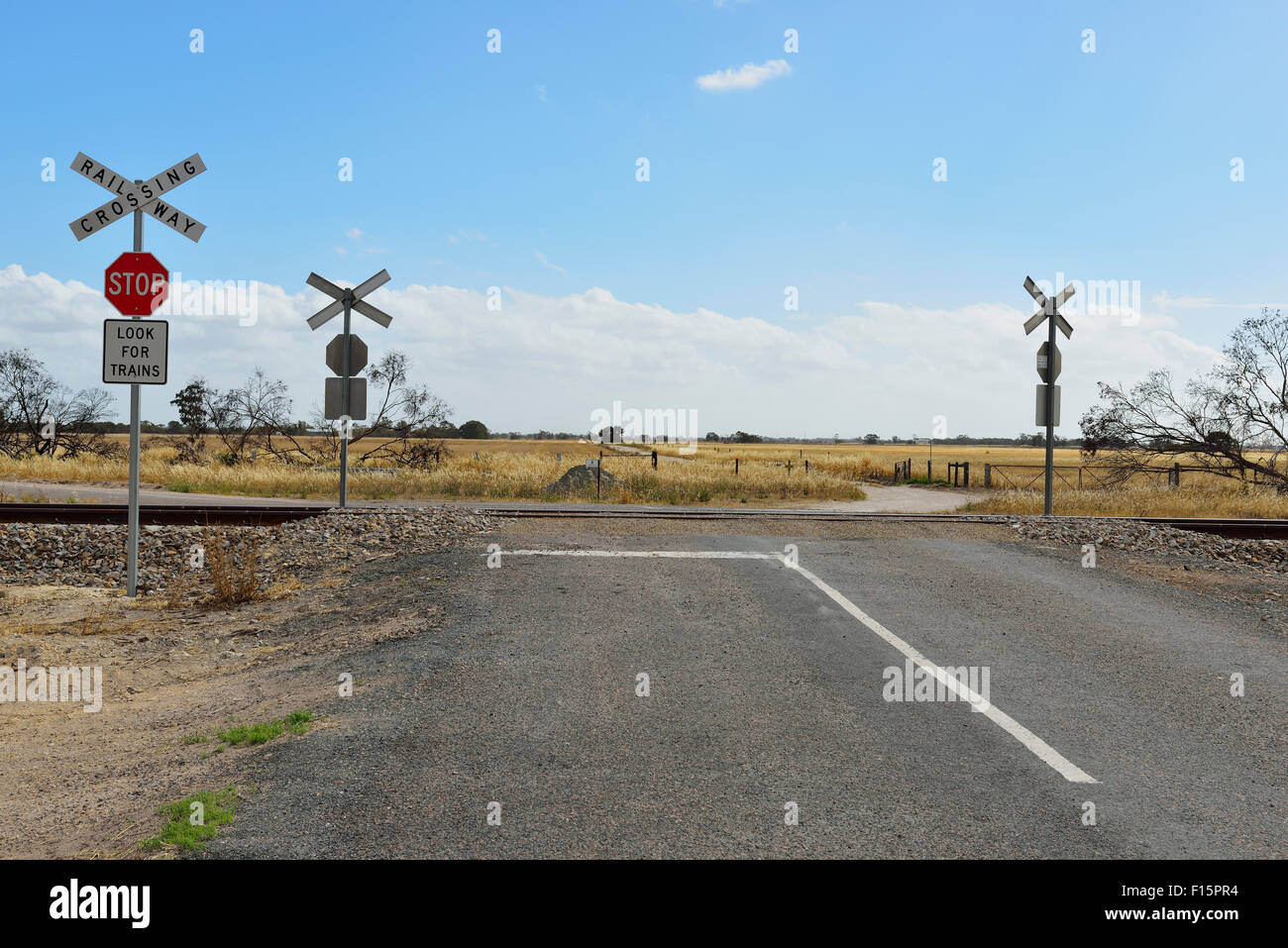 Railroad Crossing, Culburra, Dukes Highway, South Australia, Australia Stock Photo