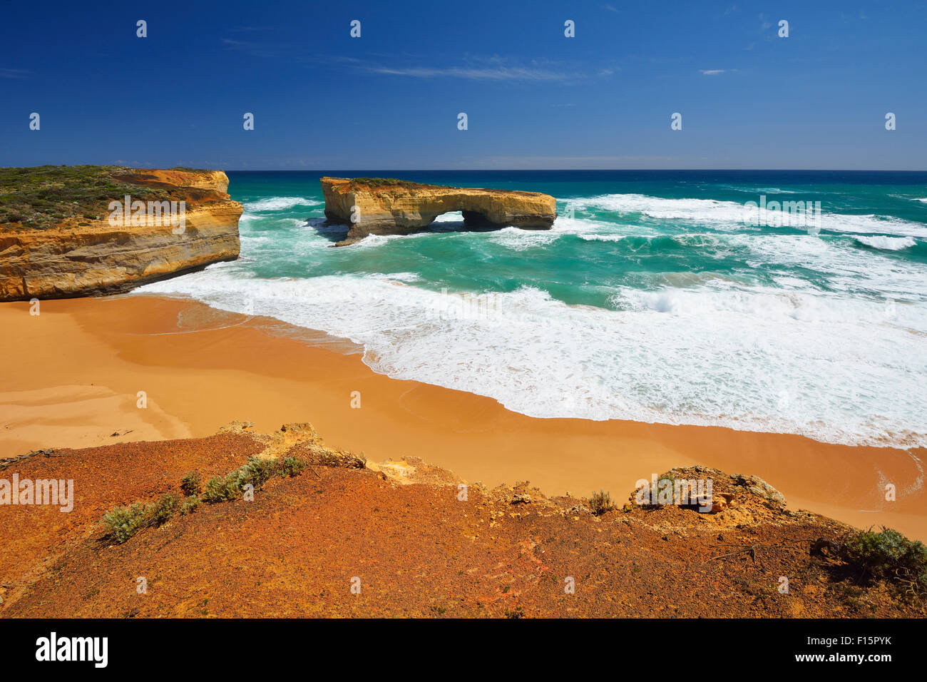 Eroded Limestone Rock in Ocean in Summer, London Arch, Port Campbell ...