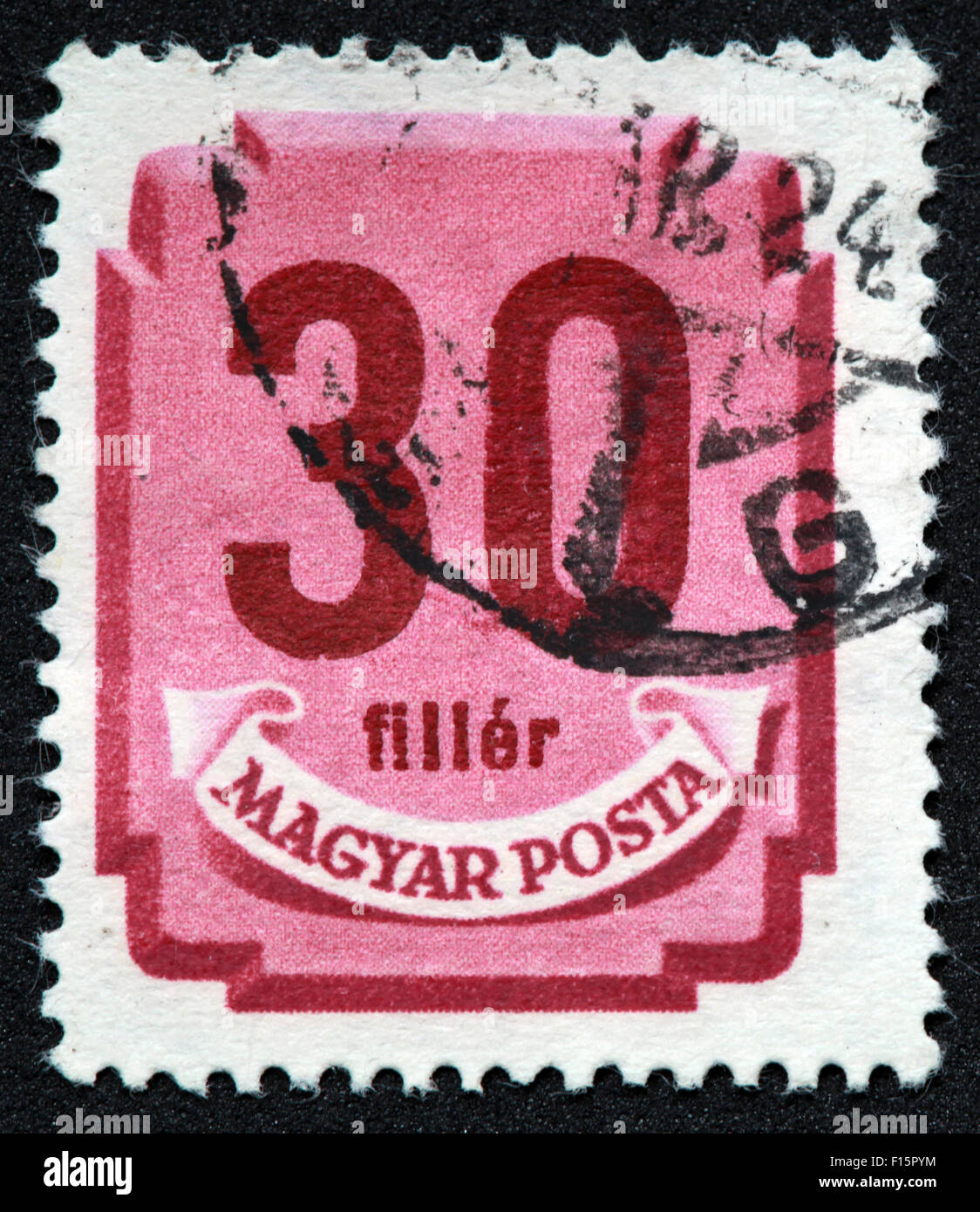 Magyar Posta 30 Filler Pink Red Stamp, Hungary Stock Photo