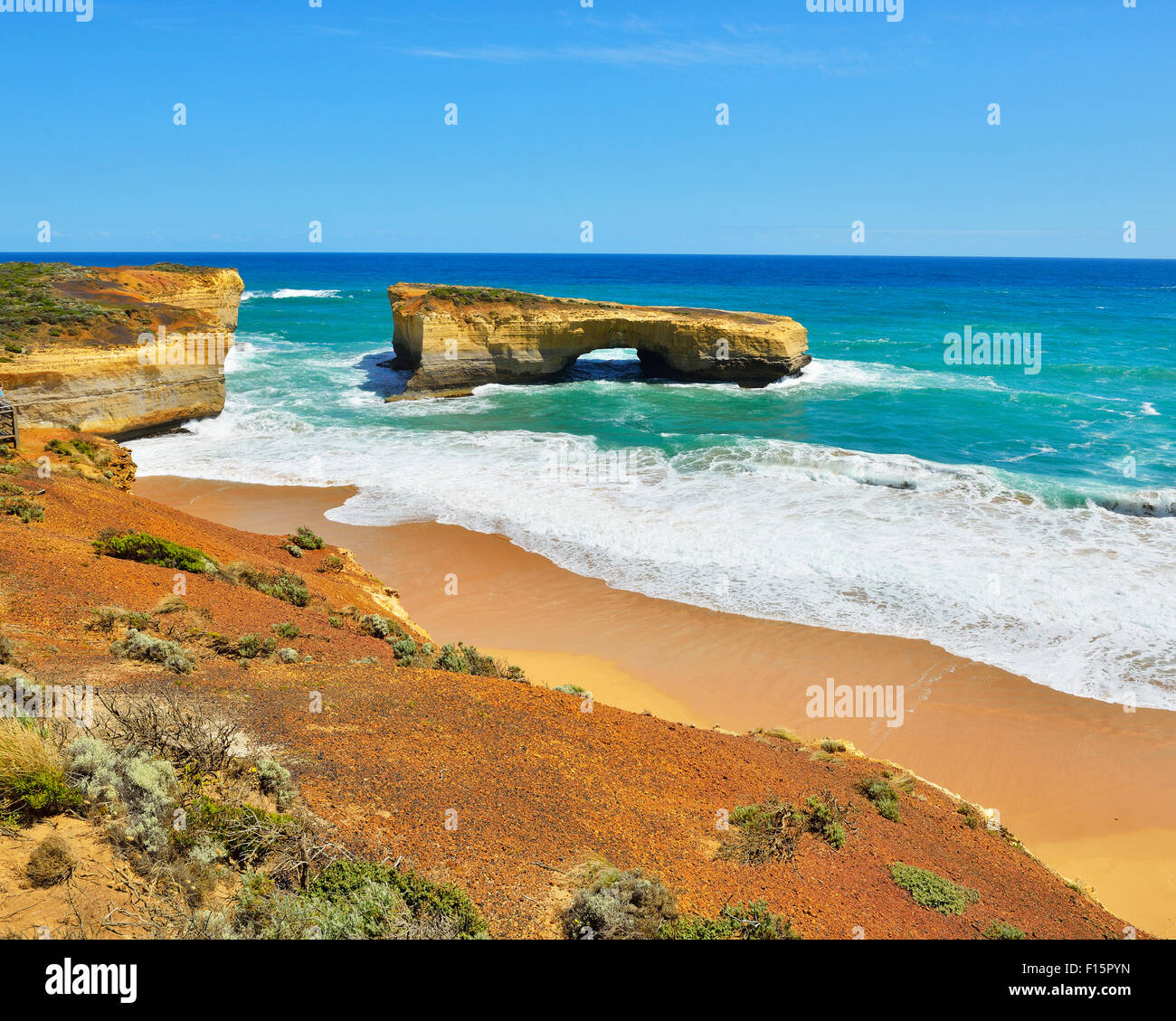 Eroded Limestone Rock in Ocean in Summer, London Arch, Port Campbell ...