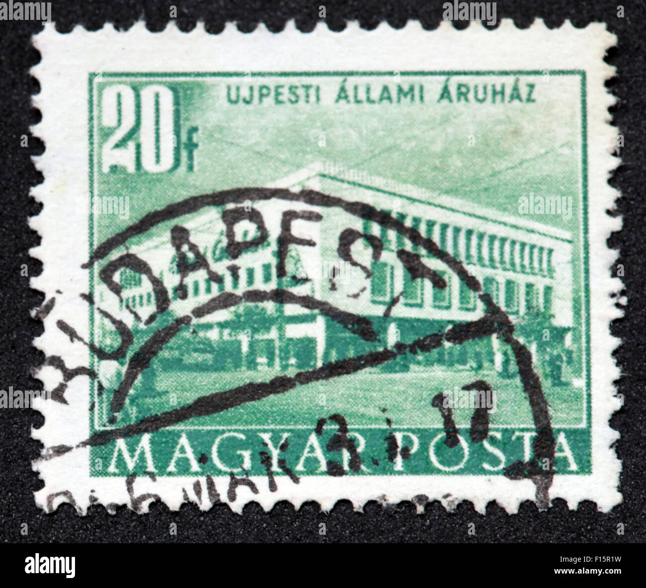 Magyar UjPesti Allami 20f Budapest postmark Stamp, Hungary Stock Photo