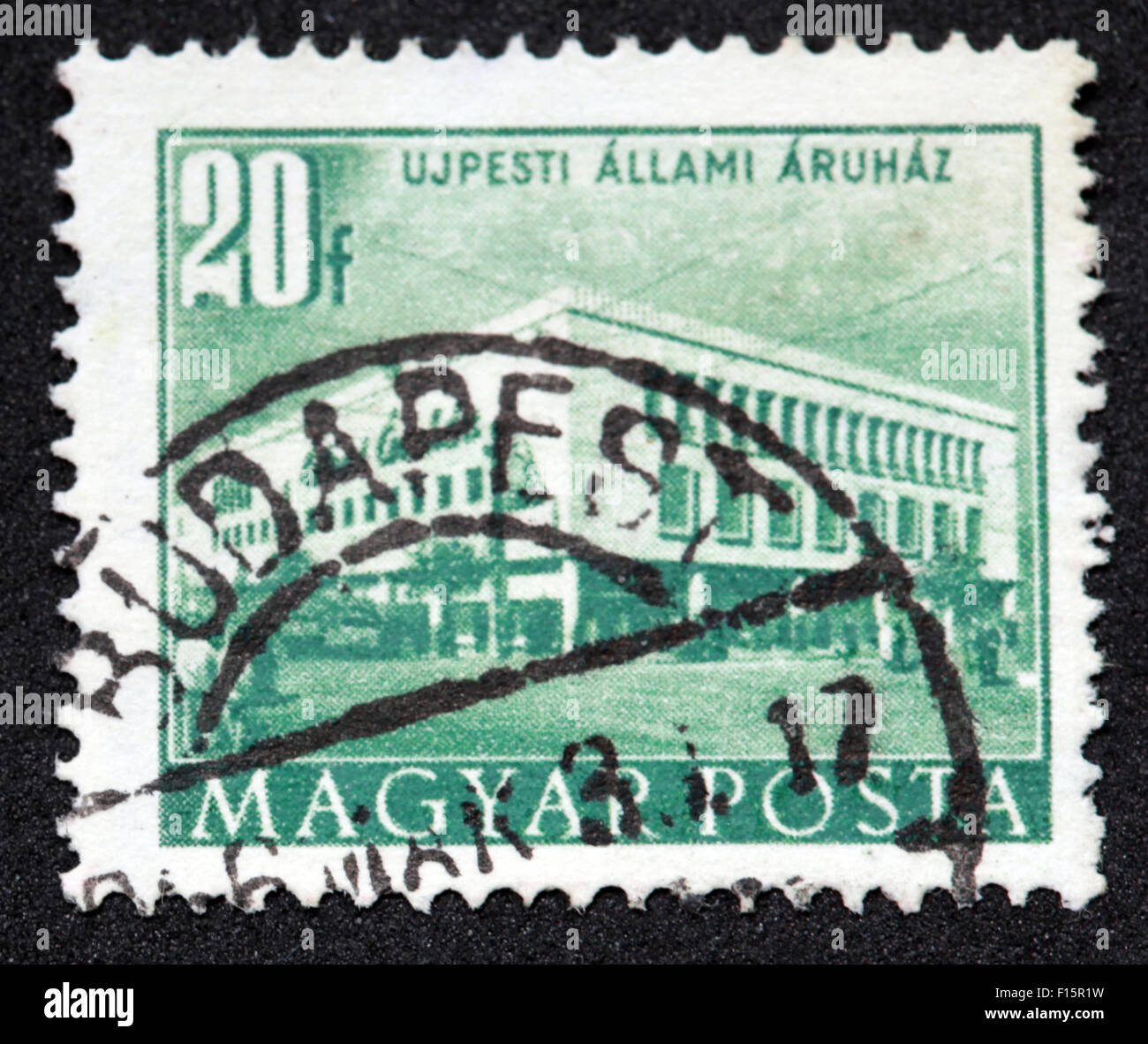 Magyar UjPesti Allami 20f Budapest postmark Stamp, Hungary - Peter Magyar Budapest Stock Photo
