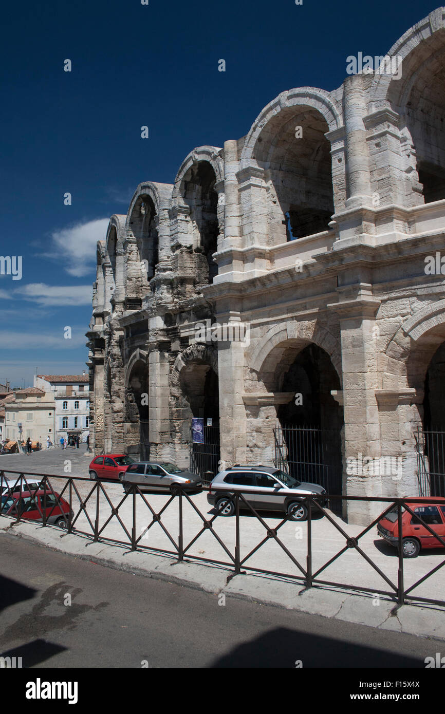 old Roman amphitheatre in Arles from Roman times Stock Photo