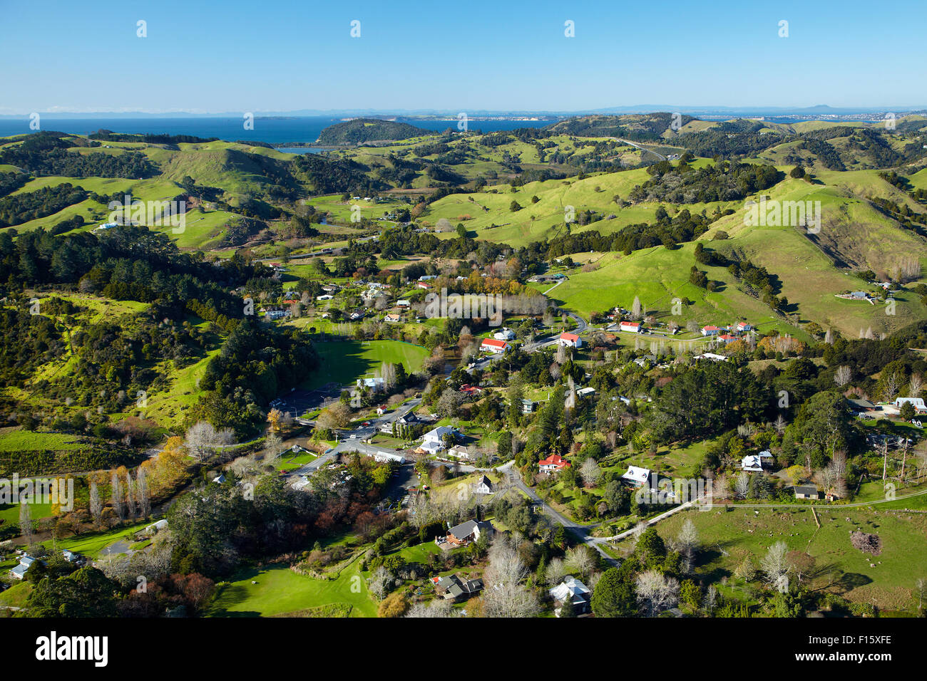 Puhoi, Auckland Region, North Island, New Zealand - aerial Stock Photo