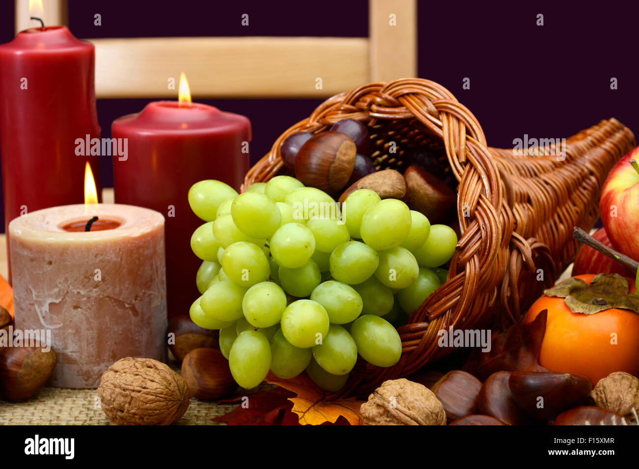 Happy Thanksgiving table setting in classic rustic colors on wood table ...