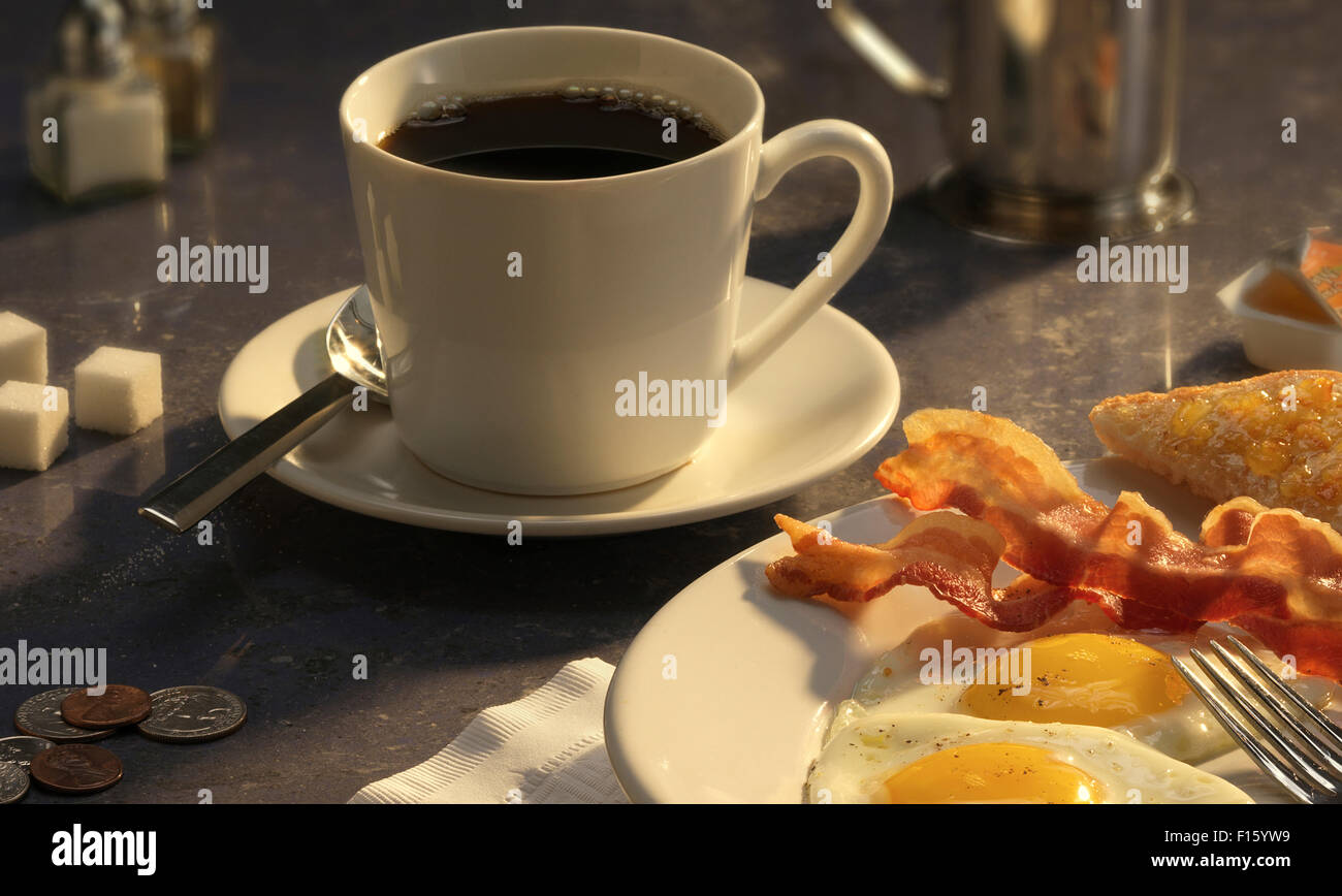 Breakfast at the diner coffee, eggs and bacon Stock Photo Alamy