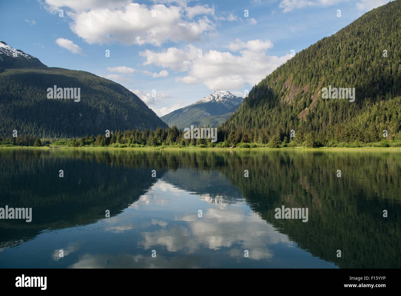 Mountains and valleys above the lower section of the Kitlope River, in the Great Bear Rainforest of British Columbia, Canada. Stock Photo