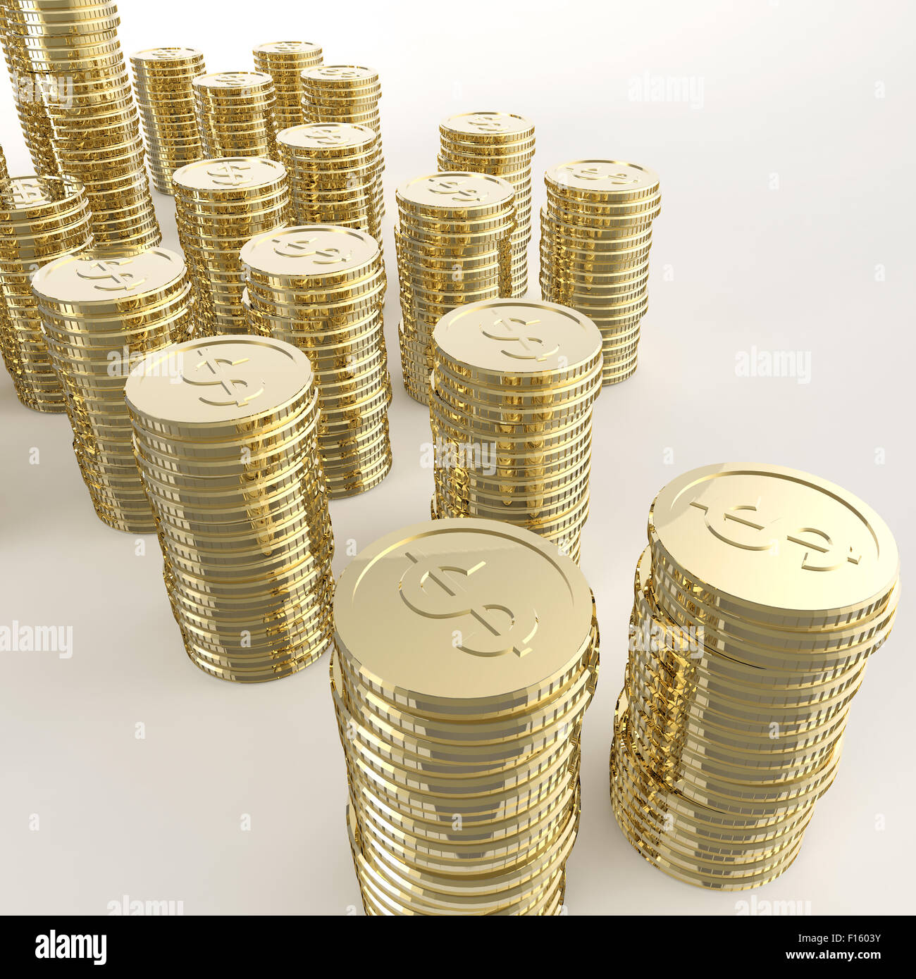 Stack of golden coins dollar sign 3d on white background Stock Photo ...