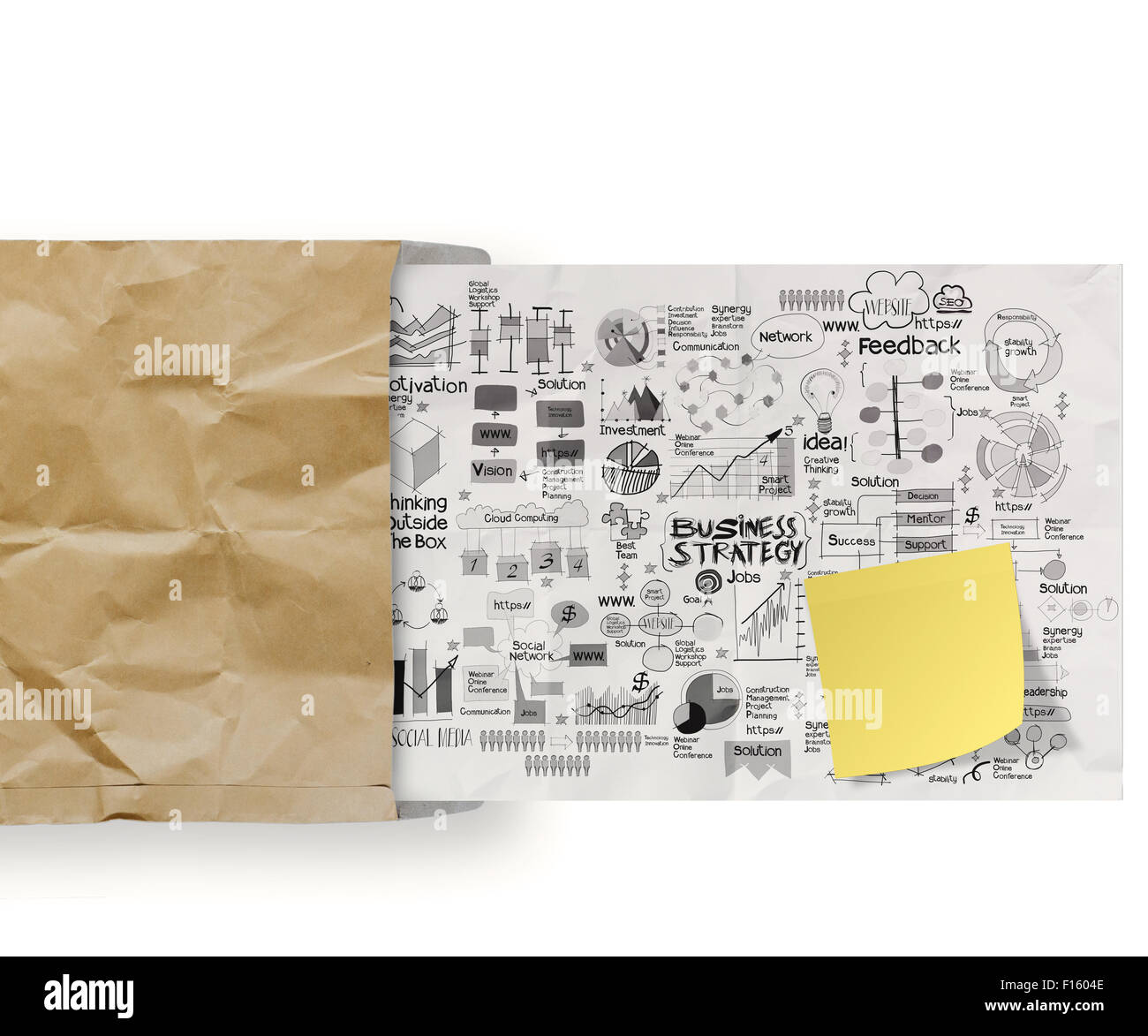 business strategy on crumpled paper envelope background and blank