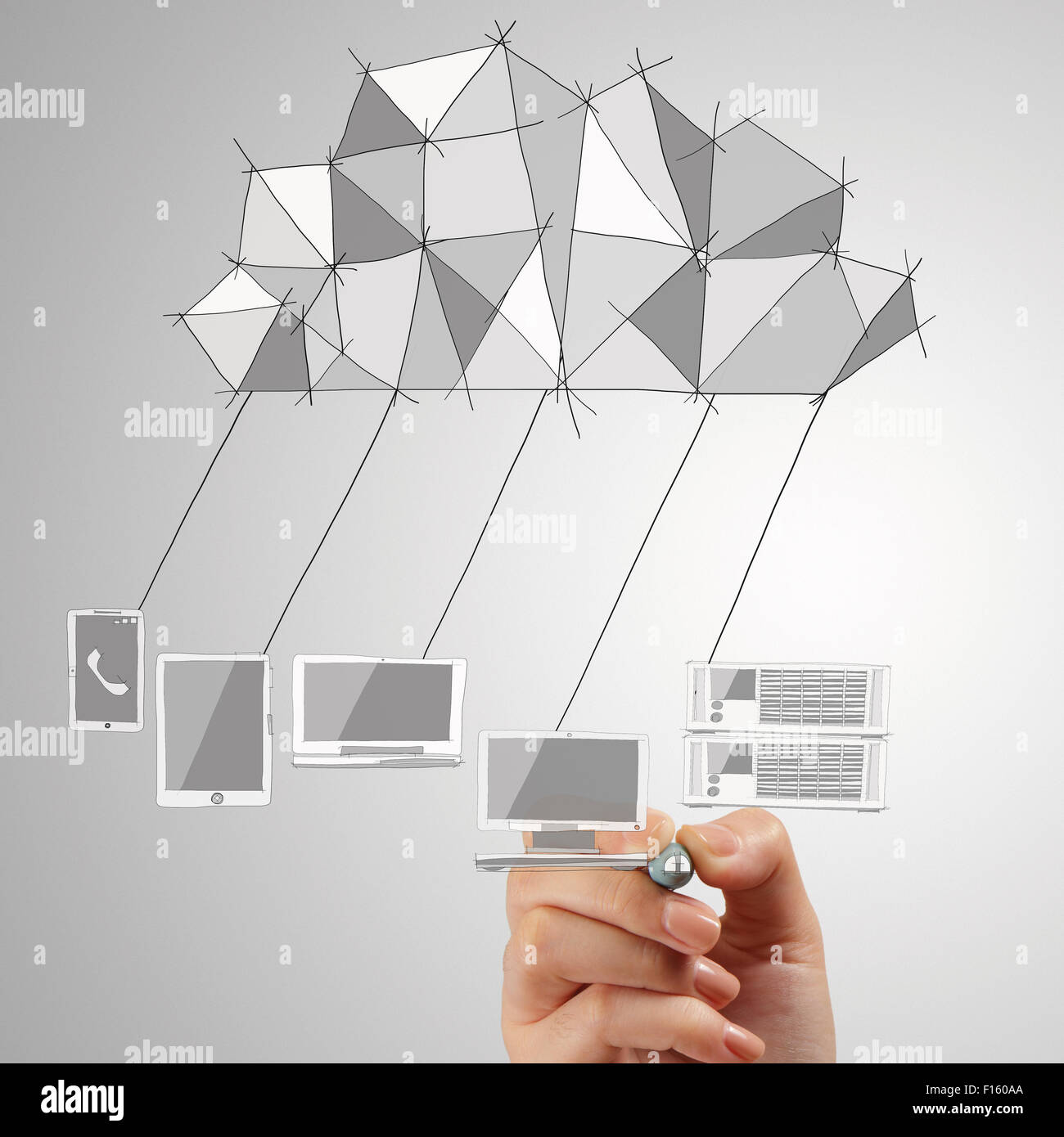 close up of hand drawing Cloud Computing diagram on the new computer ...