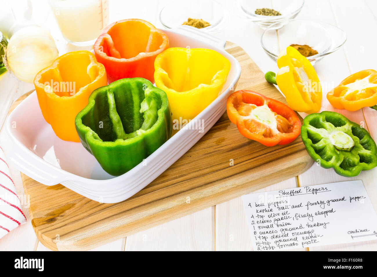 Low calorie stuffed peppers with ground turkey and white rice Stock