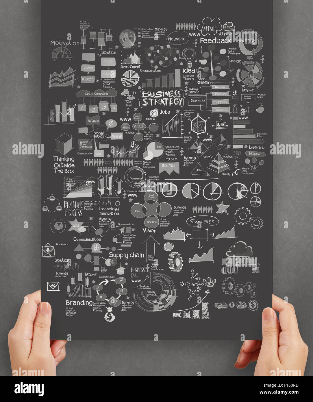 Strategy Paper Image hand paper with business strategy on dark paper background poster as ...