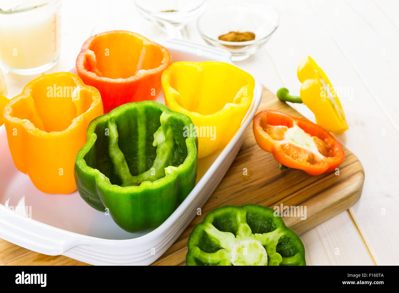 Low calorie stuffed peppers with ground turkey and white rice Stock