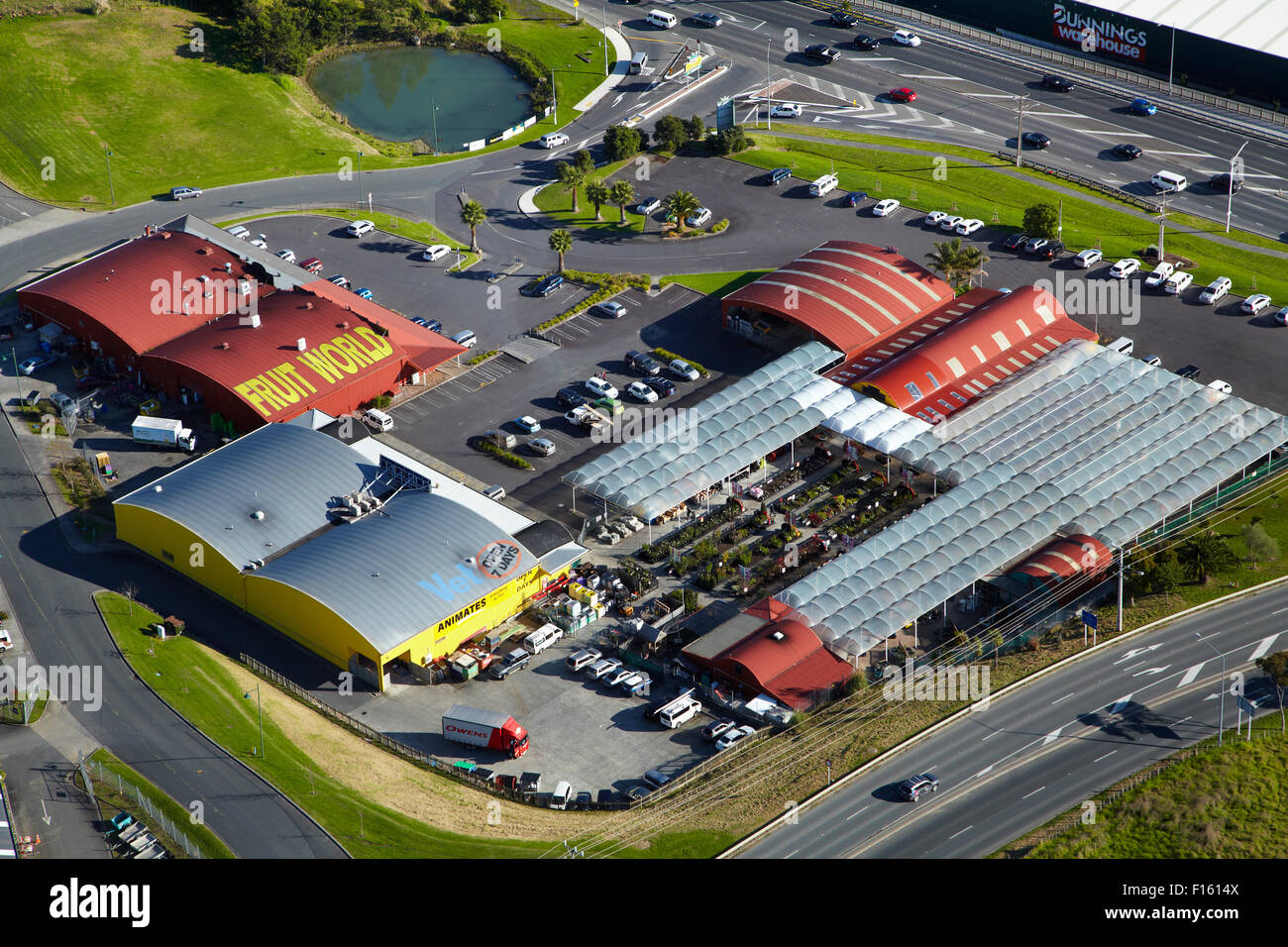 Shopping Centre, Silverdale, North Auckland, North Island, New Zealand - aerial Stock Photo