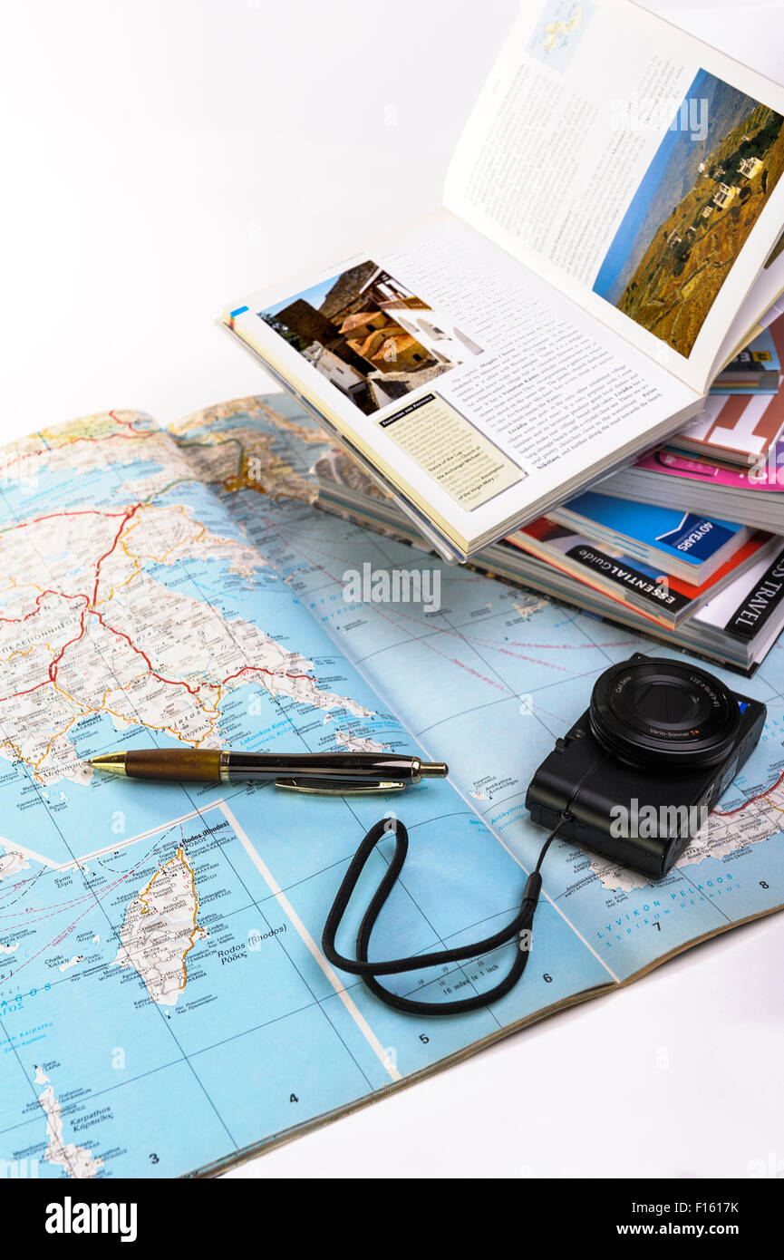 Planning a touring holiday around Europe.Vacation planning. Stock Photo