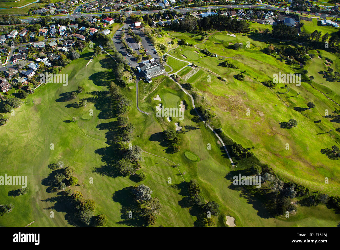 Peninsula Golf Course, Orewa, Hibiscus Coast, North Auckland, North Island, New Zealand - aerial Stock Photo