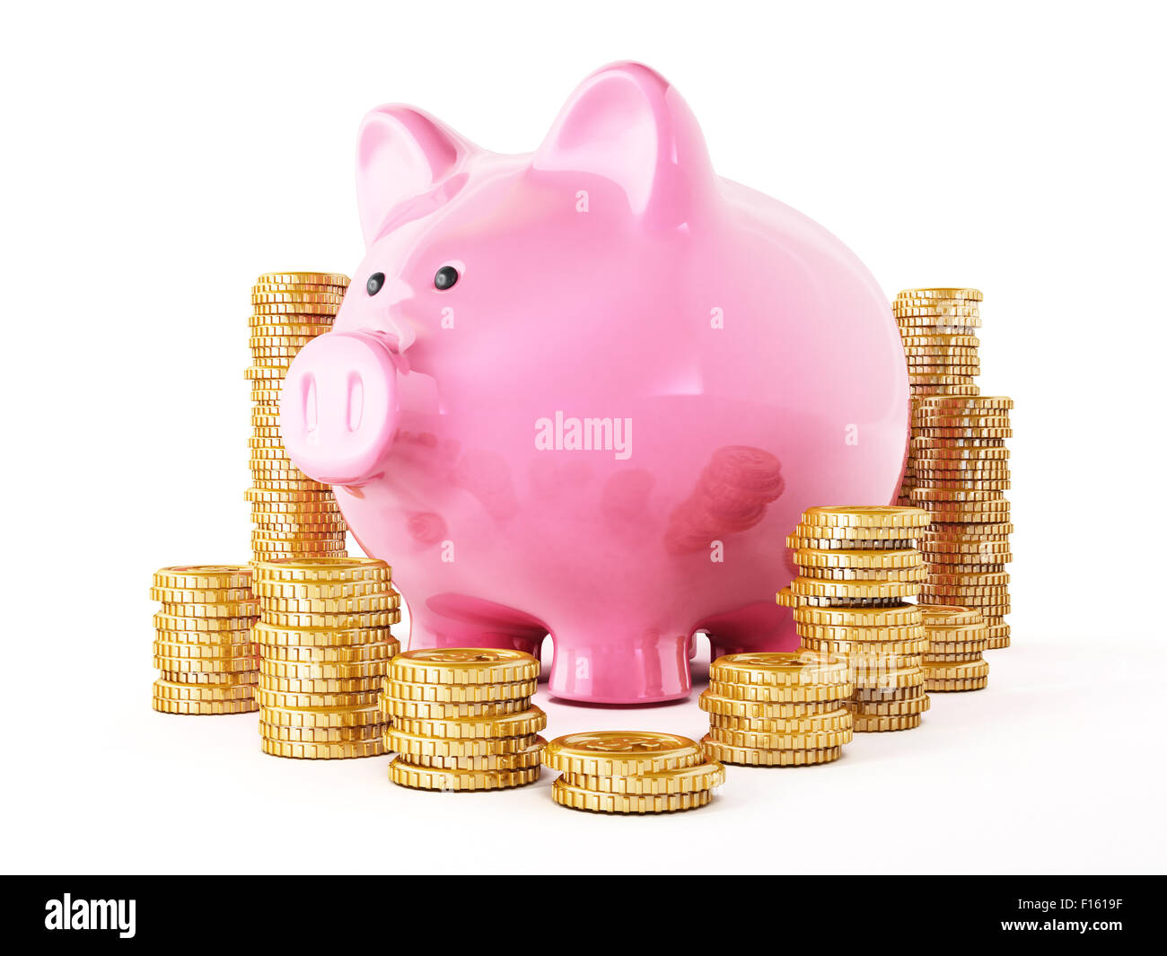 Gold coins and piggy bank isolated on white background Stock Photo - Alamy