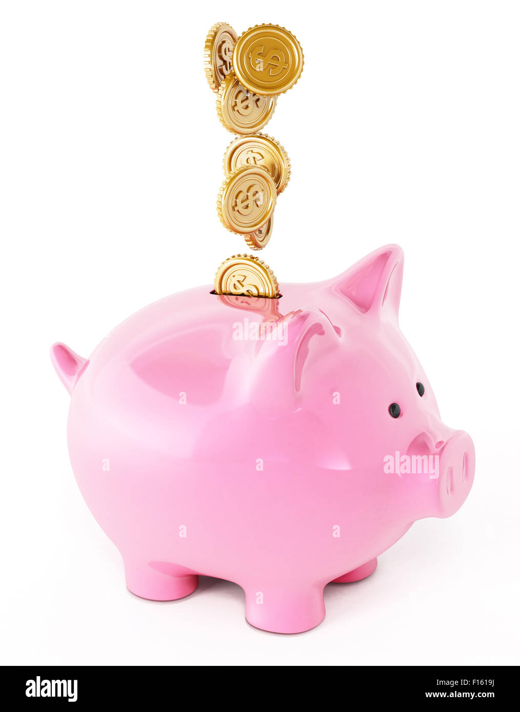 Gold coins and piggy bank isolated on white background Stock Photo - Alamy