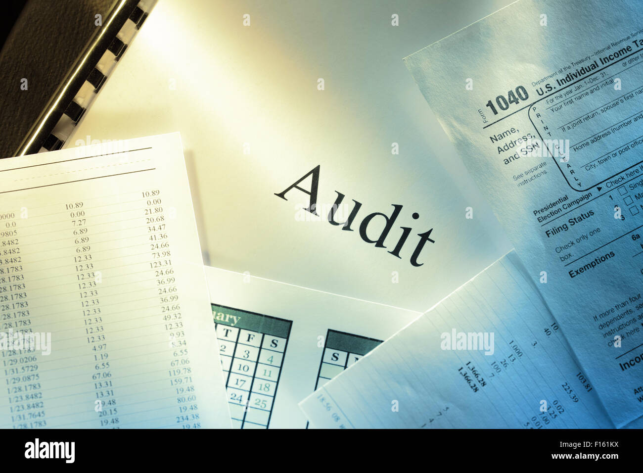Annual budget, calendar and audit in toning Stock Photo - Alamy