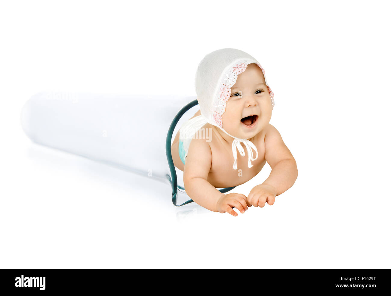 happy test-tube baby on white background, isolated,  horizontal photo Stock Photo