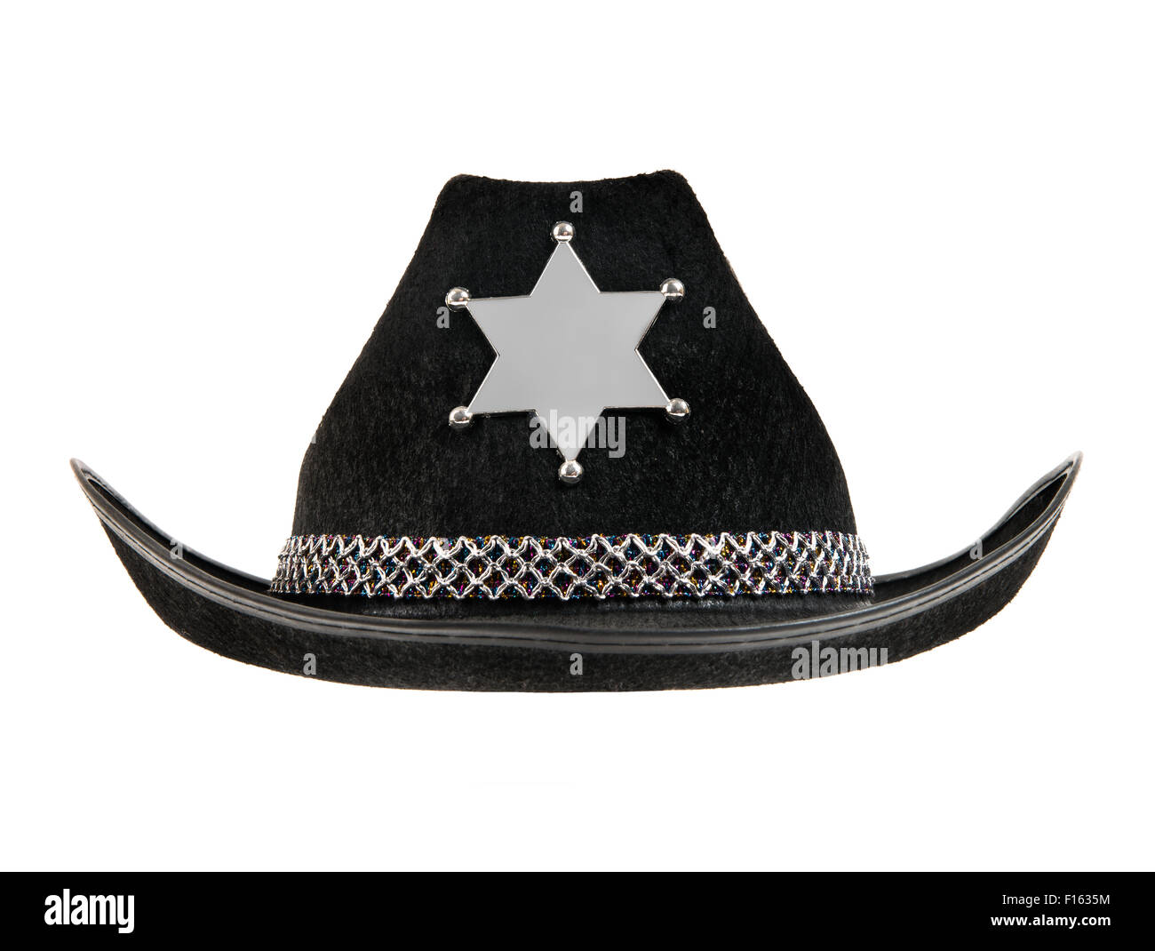 one black sheriff cowboy hat,  full face, on white background; isolated Stock Photo