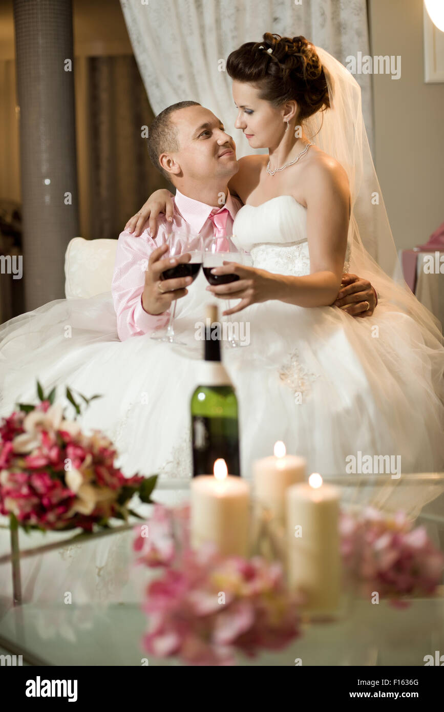 newly married couple in hotel room, romance wedding dinner Stock Photo -  Alamy