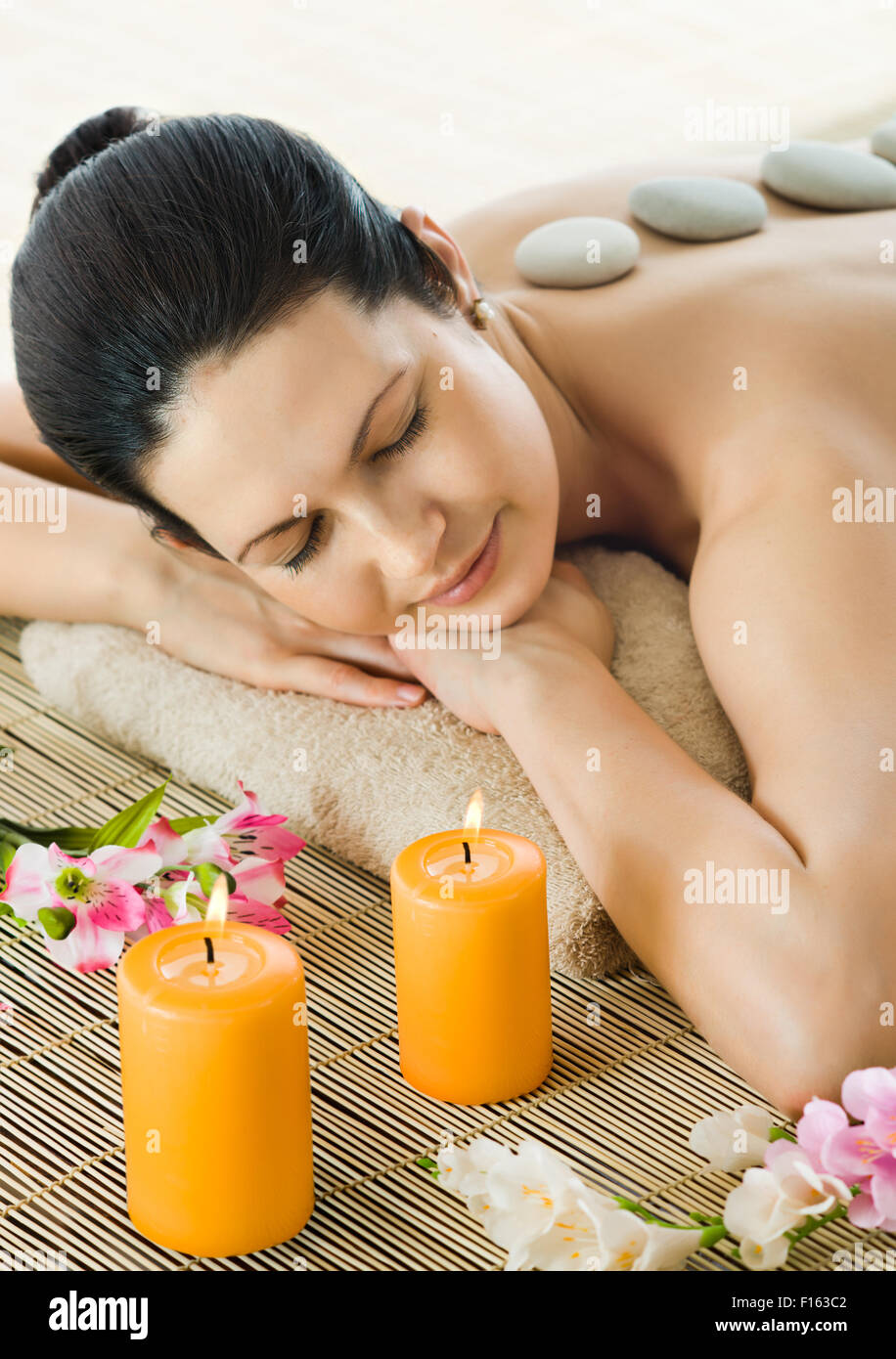the very  pretty  young woman on spa treatment , vertical portrait Stock Photo