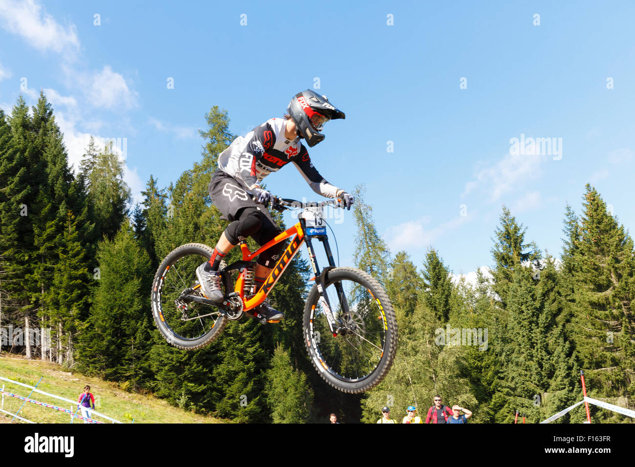 Val Di Sole, Italy - 22 August 2015: Kona Factory Team rider Fearon Connor,  in action during the mens elite Downhill final World Cup at the Uci Mountain  Bike in Val di