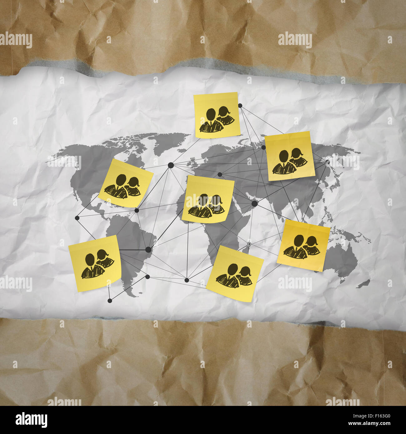 sticky note social network icon on crumpled paper background with tear ...