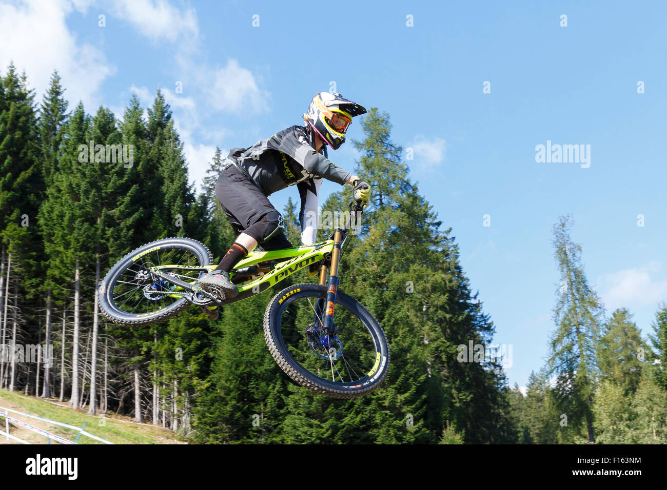 Val Di Sole, Italy - 22 August 2015: Pivot Factory Dh Team rider Kerr Bernard, in action during the mens elite Downhill Stock Photo