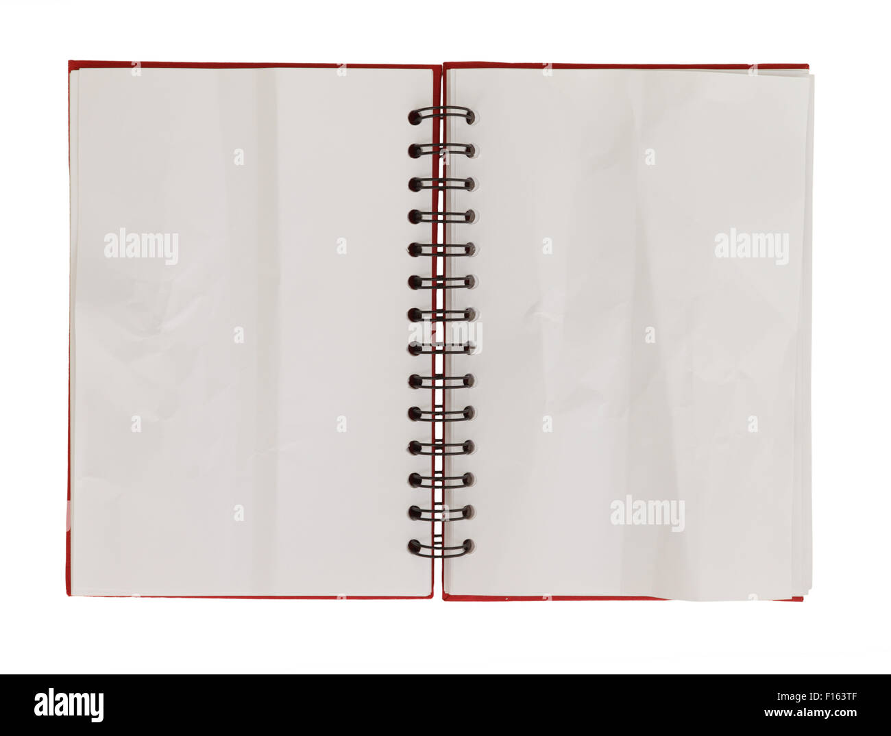 Open blank note book with crumpled paper white background Stock Photo ...