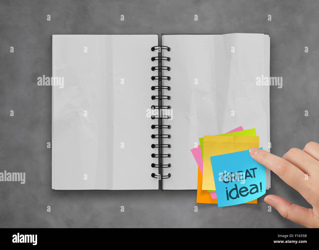 Great Sticky Note great idea word sticky notes with open blank note book on desk top ...