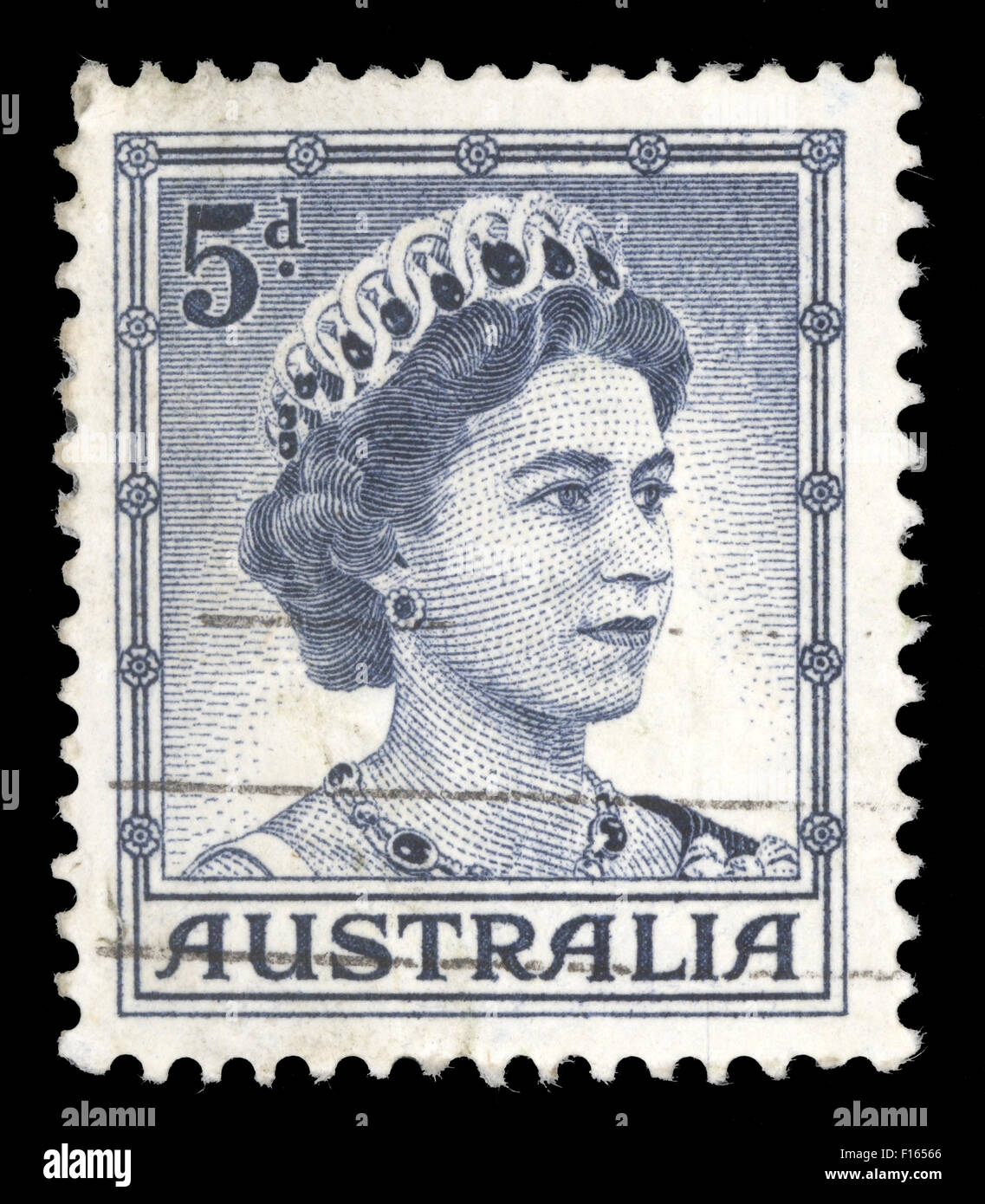 Stamp printed in Australia shows Portrait of Queen Elizabeth II, from ...