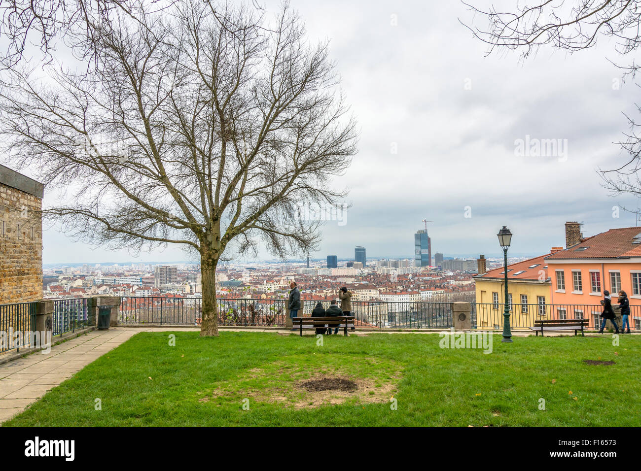 LYON, FRANCE - DECEMBER 6, 2014: panoramic day view of downtown in Lyon, France. Lyon is the capital of the Rhone-Alpes region Stock Photo