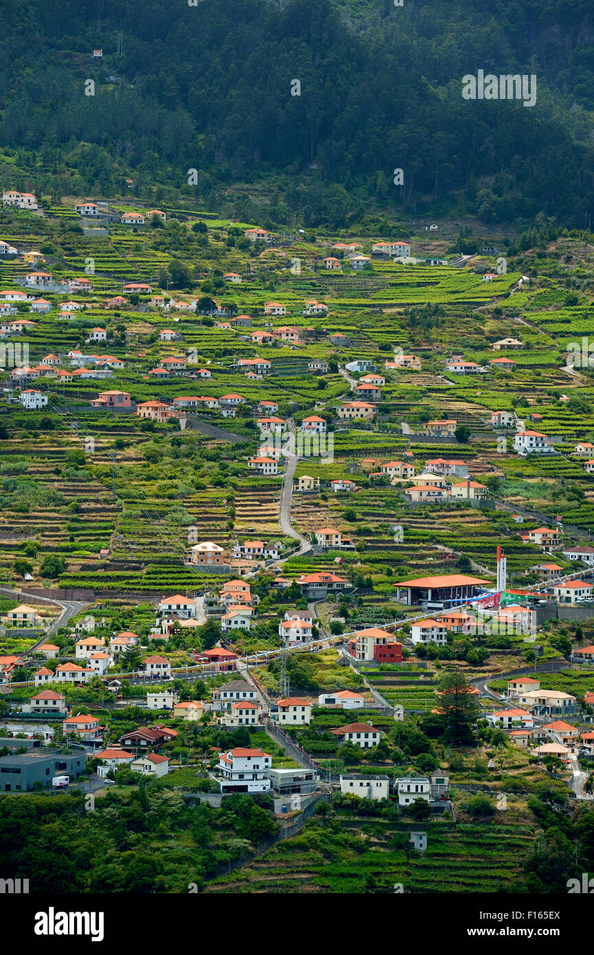 View village built on the sloping ground, Corrida das Feiteiras, Madeira, Portugal Stock Photo