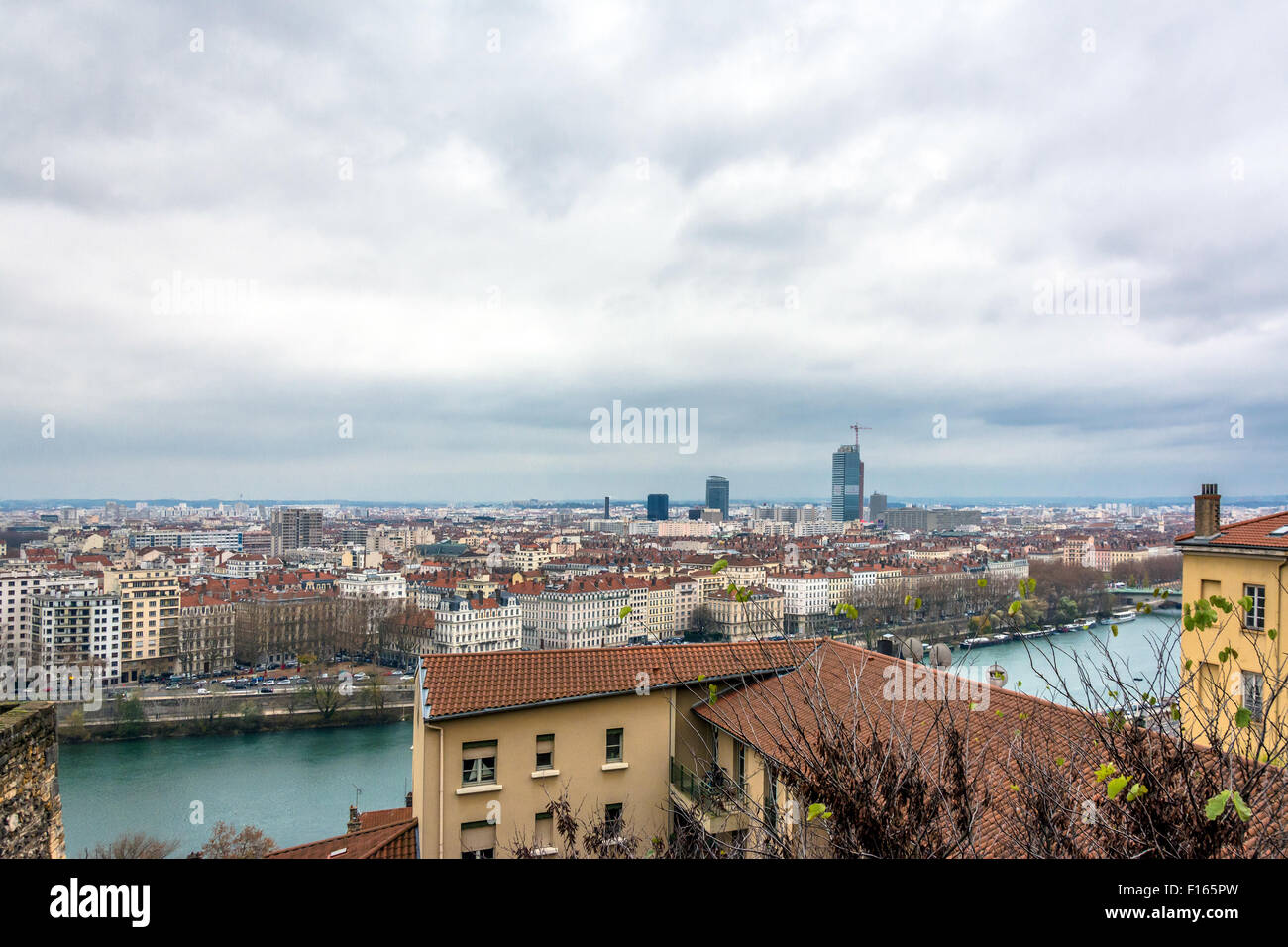 LYON, FRANCE - DECEMBER 6, 2014: panoramic day view of downtown in Lyon, France. Stock Photo