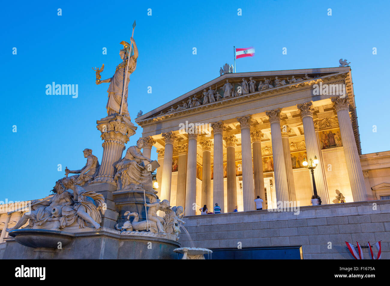 Austria, Vienna, Parliament building at Dusk Stock Photo