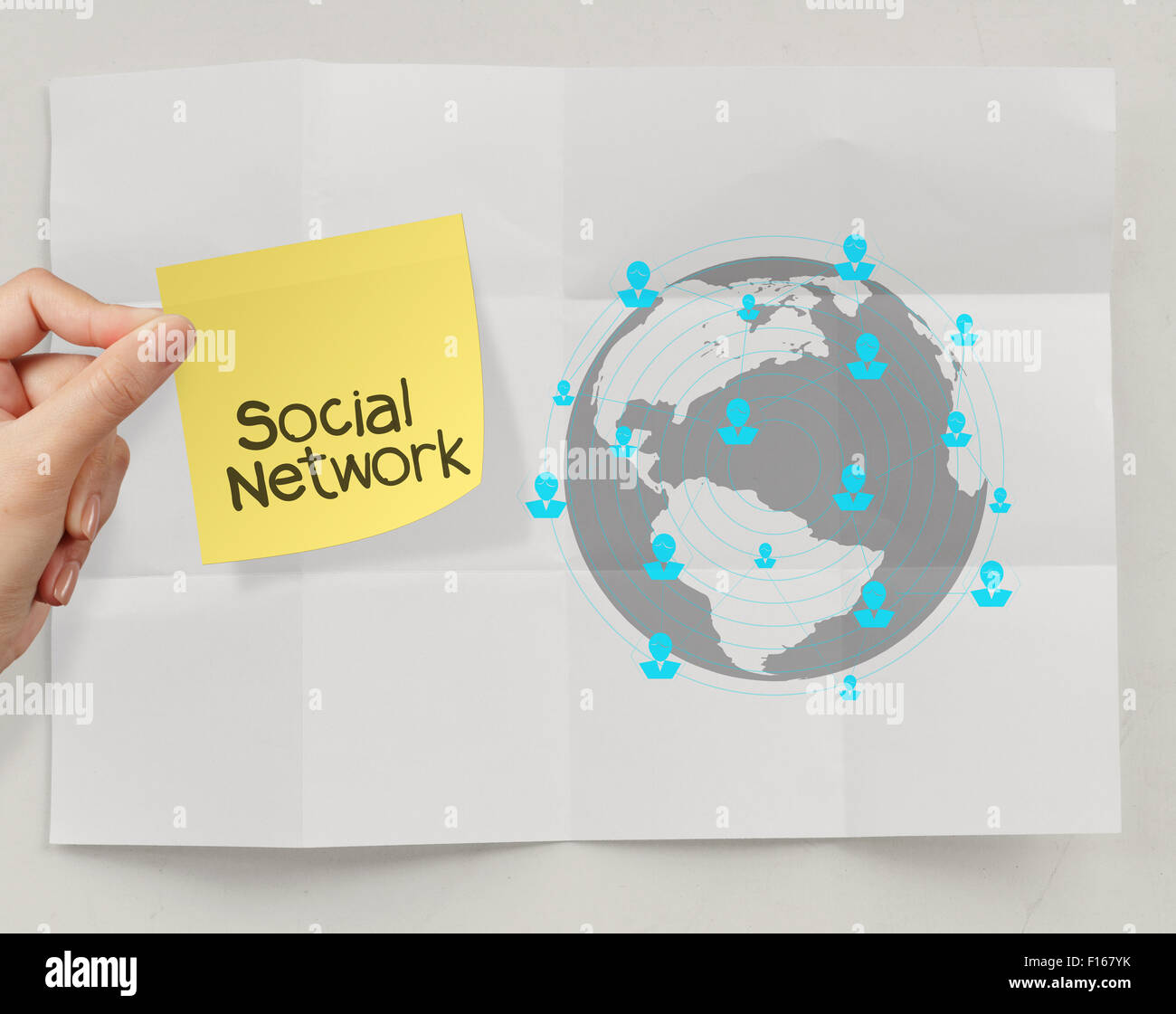 sticky note social network icon on crumpled paper background as concept ...