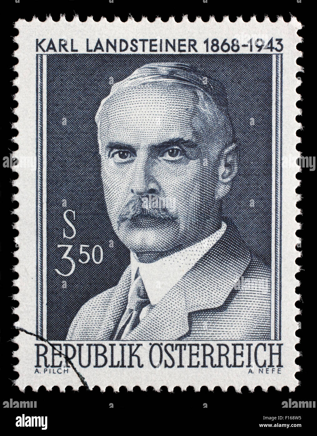 Stamp printed in Austria showing Karl Landsteiner, circa 1968 Stock Photo
