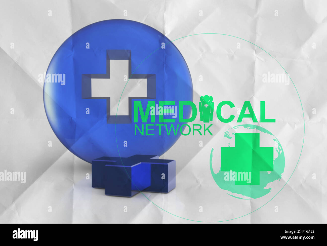 medical network sign 3d icon on crumpled paper as concept Stock Photo ...