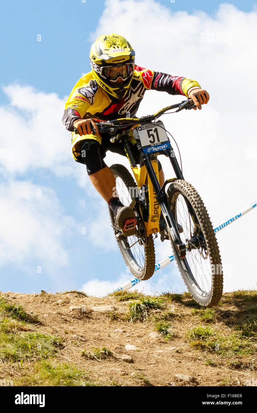 Val Di Sole, Italy - 22 August 2015: Polygon Ur Team,  Rider Hannah Michael in action during the mens elite Downhill final World Stock Photo