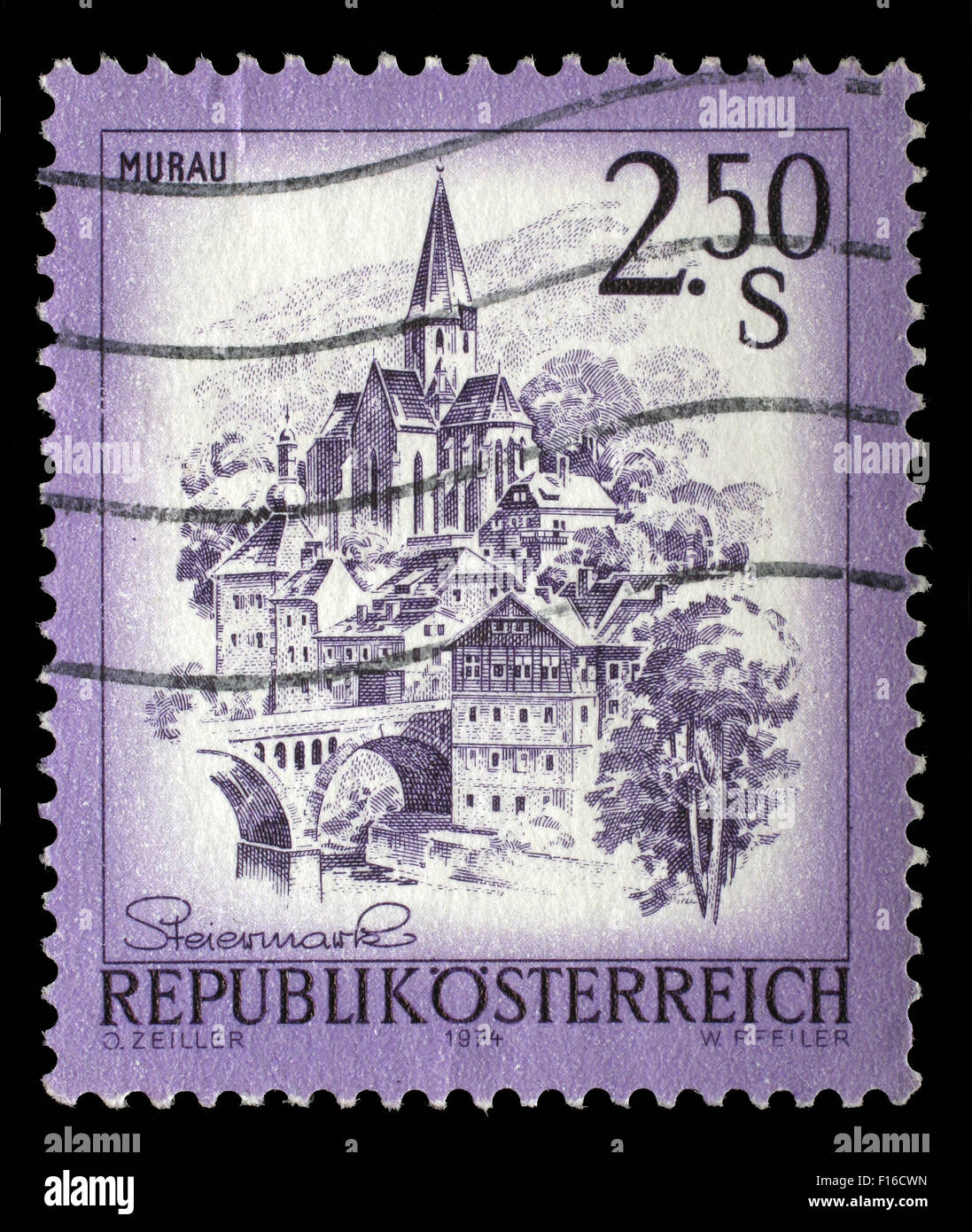 Stamp printed in Austria shows Murau, from the series 'Sights in Austria', circa 1974 Stock Photo