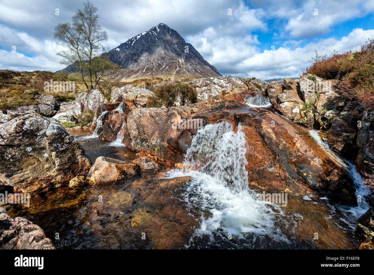 The waterfall at Beauchaille Etive Mor Stock Photo